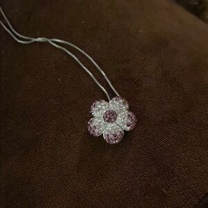 Elegant Silver and Purple Flower Pendant Necklace